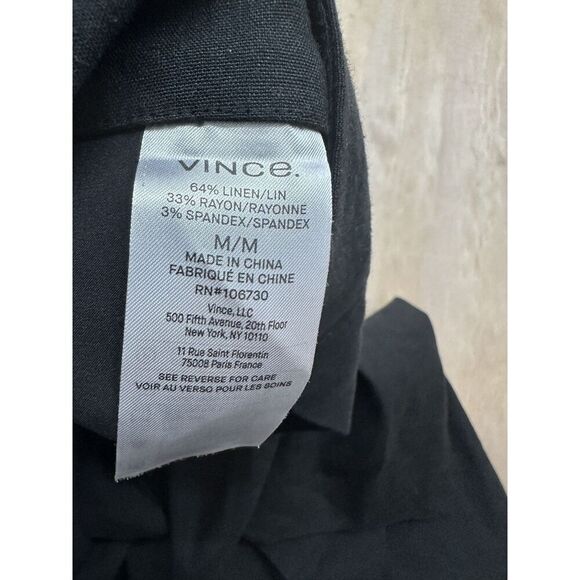 VINCE Women's M Black Straight Leg Linen Blend Pull On Slacks V963722291 Stretch - Picture 3 of 5